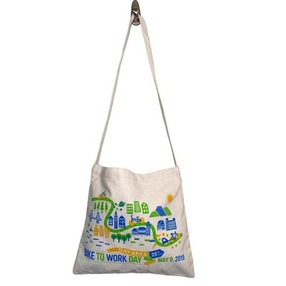 Bay Area California Bike to Work One Shoulder Canvas Tote - Picture 1 of 8